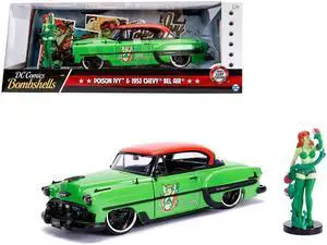 1953 Chevrolet Bel Air Green and Red Top with Poison Ivy Diecast Figure "DC Comics Bombshells" Series 1/24 Diecast Model Car by Jada