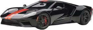 2017 Ford GT Shadow Black with Orange Stripes 1/18 Model Car by Autoart