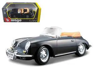 1961 Porsche 356 B Cabriolet Black 1/24 Diecast Model Car by Bburago