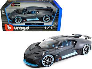 Bugatti Divo Matt Gray with Blue Accents 1/18 Diecast Model Car by Bburago