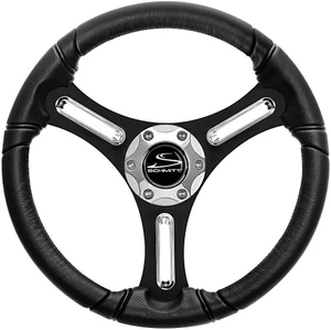 Schmitt Marine Torcello 14" Wheel - 03 Series - Polyurethane Wheel w/Chrome Spoke Inserts & Cap - Black Brushed Spokes - 3/4" Tapered Shaft Schmitt Marine Torcello 14" Wheel - 03 Series - Polyurethane Wheel w/Chrome Spoke Inserts & Cap - Black Brushed Spokes - 3/4" Tapered Shaft