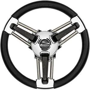 Schmitt Marine Burano Wheel 14" 3/4" Tapered Shaft Black Polyurethane w/Stainless Spoke Includes Center Cap/Nut
