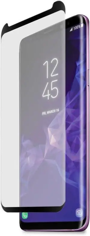 PureGear Samsung Galaxy S9 HD Clear Curved Glass Screen Protector with Top/Bottom Black Border and Self Alignment Tray, Touch Sensitive, Case Friendly