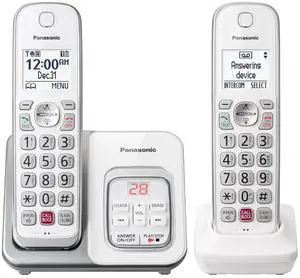 Panasonic KX-TGD832W  2-Handset DECT 6.0 Expandable Cordless Phone System with Answering Machine, Caller ID & Call Blocking  White