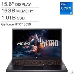 Acer Nitro V 15.6 Gaming Laptop - Intel Core i7-13620H Processor - NVIDIA GeForce RTX 5050 Laptop GPU - Full HD IPS 165Hz Display - 16GB DDR4 - 1TB PCIe Gen 4 SSD - Windows 11 Home