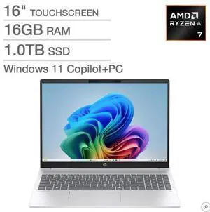 HP Omnibook 5 16" AI Laptop - AMD Ryzen AI 7 350 - CoPilot+ PC - 2K (1920 x 1200) Touchscreen - 16GB Memory - 1TB SSD - Windows 11 Home