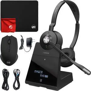 Jabra Engage 75 Stereo Wireless Bluetooth Over-the-Head Professional Telephone Headset (9559-583-125) Bundle with Circuit City 2.4GHz Wireless Optical Mouse, Thin Mouse Pad and Microfiber Cloth
