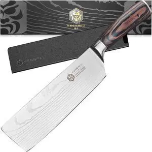 Kessaku 7-Inch Nakiri Vegetable Cleaver Knife - Samurai Series - Forged High Carbon 7Cr17MoV Stainless Steel - Pakkawood Handle with Blade Guard