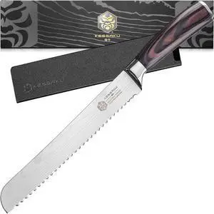 Kessaku 8-Inch Serrated Bread Knife - Samurai Series - Forged High Carbon 7Cr17MoV Stainless Steel - Pakkawood Handle with Blade Guard