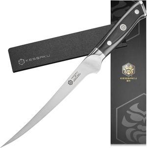Kessaku Fillet Knife - 7 inch - Dynasty Series - Flexible - Razor Sharp - Forged ThyssenKrupp German High Carbon Stainless Steel - Boning, Trimming, Skinning - G10 Garolite Handle with Blade Guard
