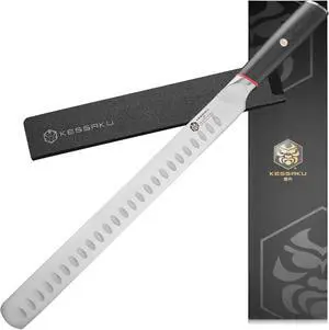 Kessaku Carving Knife - 12 inch - Spectre Series - Razor Sharp - Granton Edge - Forged Japanese AUS-8 High Carbon Stainless Steel - Spanish Pakkawood Handle with Blade Guard