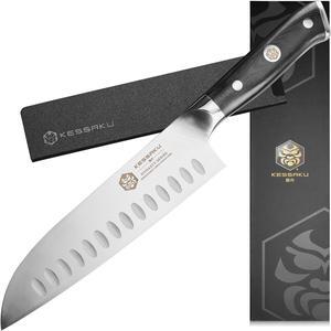 Kessaku Santoku Knife - 7 inch - Dynasty Series - Razor Sharp Kitchen Knife - Granton Edge - Forged ThyssenKrupp German High Carbon Stainless Steel - G10 Garolite Handle with Blade Guard