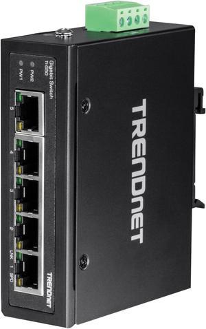 TRENDnet 5-Port Hardened Industrial Gigabit DIN-Rail Switch, 10 Gbps Switching Capacity, IP30 Rated Network Switch (-40 to 167 ºF), DIN-Rail & Wall Mounts Included, Black, TI-G50