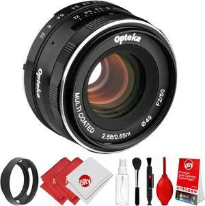 Opteka 50mm f/2.0 HD MC Manual Focus Prime Lens with Vented Hood and Cleaning Kit for Panasonic Micro 4/3 Mount Digital Cameras