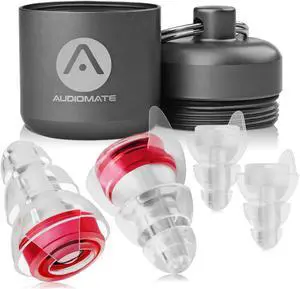 Audiomate High-Fidelity Earplugs with Metal Keychain Carry Case and 2 Interchangeable Earbuds Comfortable Soft Silicone HiFi Noise Attenuating Ear Plugs for Musicians, Concert, Sleeping & More