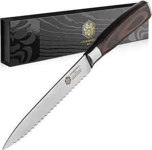 Kessaku 5.5-Inch Serrated Utility Knife - Samurai Series - Forged High Carbon 7Cr17MoV Stainless Steel - Pakkawood Handle with Blade Guard