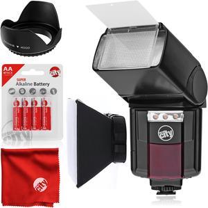 Circuit City CC-125 Automatic Universal Flash with Built-in LED Video Light for Nikon DSLR Cameras Bundle with Opteka SB-1 Universal Studio Soft Box Flash Diffuser and Accessories (4 Items)