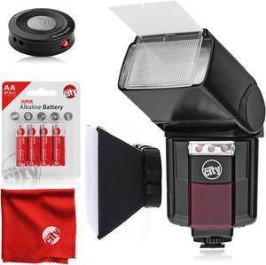 Circuit City CC-125 Automatic Universal Flash with Built-in LED Video Light for Canon DSLR Cameras Bundle with Circuit City Universal IR Wireless Remote Control and Accessories (4 Items)