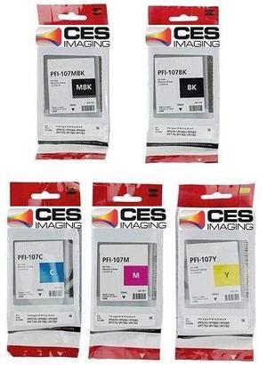 PFI-107 Ink Tank Set 130-ml 5-Color PFI-107MBK PFI-107BK PFI-107C PFI-107M PFI-107Y Replacement for Canon PFI-107 PFI107 Ink for imagePROGRAF iPF670 iPF680 iPF685 iPF770 iPF780 iPF785 Printer