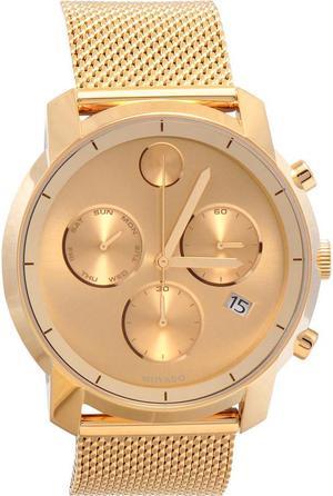 Movado Bold Mens Gold Dial Mesh Bracelet Swiss Quartz Watch 3600372