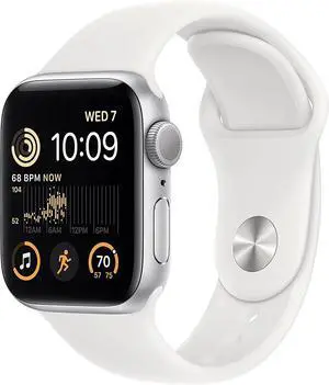 Apple Watch SE 40mm Silver Alum Case w White Sport Band 2nd Gen MNT93LL/A