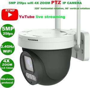 5MP wifi YouTube live streaming human auto tracking PTZ IP Camera RTMP Hikvision protocol 256SD TF card 30M IR