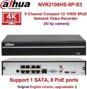 DH NVR2108HS-8P-S3 8CH 8PoE Ports 1U Network Video Recorder 4k 8MP H.265 NVR