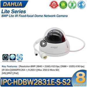 DH IPC-HDBW2831E-S-S2 8MP H.265 POE IP67 Camera Built-in SD Card Slot IP67 IR 30M WDR IK10 Starlight Dome Surveillance camera Black 3.6mm Lens