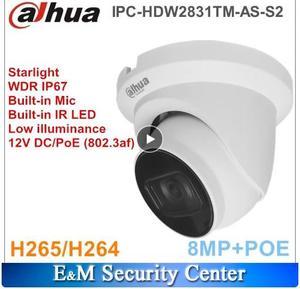 DH IPC-HDW2831TM-AS-S2 8MP Network Camera H.265 WDR IR Eyeball Cam Built-in MIC&SD Card Slot Security IP Camera Black 2.8mm Lens