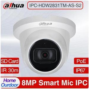 Original 8MP DH IPC-HDW2831TM-AS-S2 Lite IR POE Fixed-focal WDR Built-in Mic Eyeball Network IP67 Camera