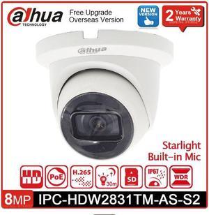 DH Original 8MP Surveillance Camera 4K HD IP Camera IPC-HDW2831TM-AS-S2 PoE IR IP67 Build-in Mic SD Card Slot CCTV Security Black 2.8mm Lens