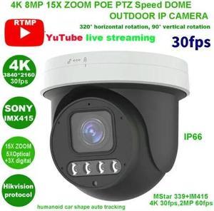 4K 8MP 30fps 15X Zoom PoE Security Camera PTZ Auto Tracking 2-Way Audio Dual Lights