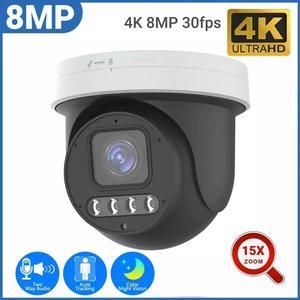 8MP 4K 30fps 15x Zoom Speed Dome PTZ IP POE Camera Two Way Audio Auto Tracking