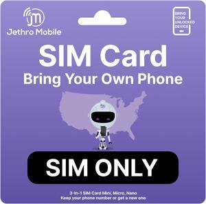 Jethro Mobile USA Travel SIM Card, Prepaid, Plan, NO Contract Network Connection, for America, 3-in-1(Universal: Standard, Micro, Nano SIM)