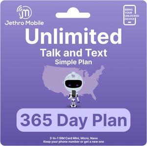 Jethro Mobile $100 Phone Plan for 365 Days - Unlimited Talk and Text and No Data, Perfect for Senior Cell Phones, (SIM Card Kit Included)
