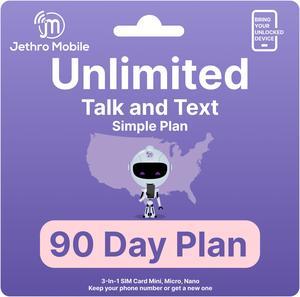 Jethro Mobile $25 Phone Plan for 90 Days - Unlimited Talk and Text and No Data, Perfect for Senior Cell Phones, (SIM Card Kit Included)