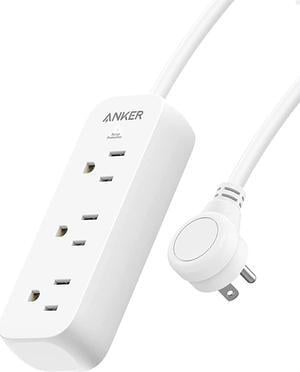 Power Strip Surge Protector(300J),5ft Anker Extension Cord, 310 Power Strip with 3AC Outlets,Flat Plug,Surge Protection,Compact for Travel, Desk, Home, Dorm Room and Office, ETL Certified