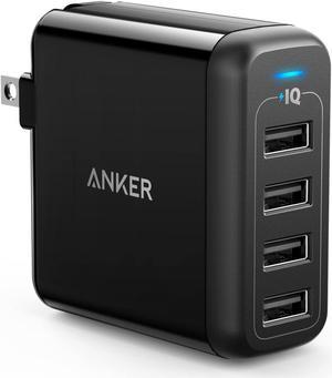 Anker 40W 4-Port USB Wall Charger with Foldable Plug, PowerPort 4 for iPhone 11/11 Pro/Max/ XS/XS Max/XR /X/8/7/6/Plus, iPad Pro/Air 2/Mini 4/3, Galaxy/Note/Edge, LG, Nexus, HTC, and More (Black)