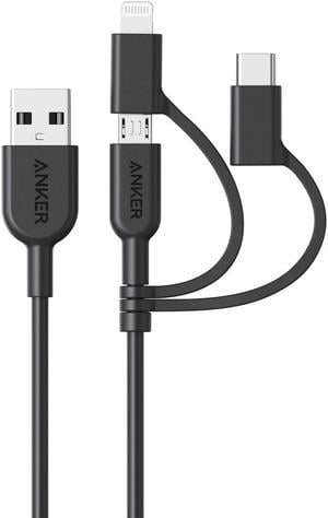 Anker Powerline II 3-in-1 Cable, Lightning/Type C/Micro USB Cable for iPhone, iPad, Huawei, HTC, LG, Samsung Galaxy, Sony Xperia, Android Smartphones, and More, Universal Compatibility - 3 ft.