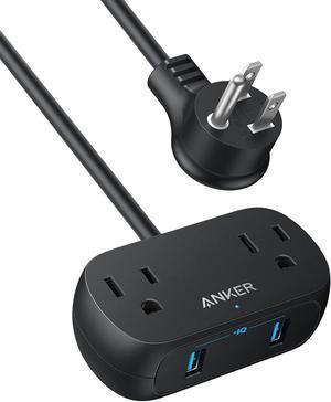 Anker Power Strip with USB PowerExtend USB 2 mini, 2 Outlets, and 2 USB Ports, Flat Plug, 5 ft Extension Cord, Safety System for Travel, Desk, and Home Office