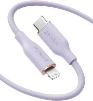 Anker Powerline III Flow, USB C to Lightning Cable for iPhone 12 Pro Max / 12/11 Pro/XS/XR / 8 Plus, AirPods Pro, (6 ft) [MFi Certified] Supports Power Delivery, Silica Gel (Light Purple)