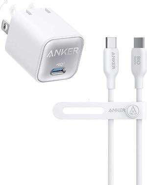 USB C GaN Charger 30W, Anker 511 Charger (Nano 3) + Anker 543 USB C to USB C Cable (240W 6ft), USB 2.0 Bio-Based Charging Cable for iPhone 15/15Pro/15Plus/ 15ProMax, MacBook Pro 2020, iPad Pro 2020