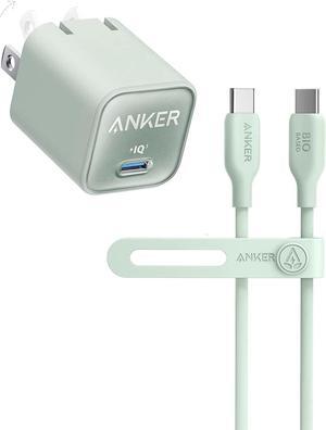 USB C GaN Charger 30W, Anker 511 Charger (Nano 3) + Anker 543 USB C to USB C Cable (240W 6ft), USB 2.0 Bio-Based Charging Cable for iPhone 15/15Pro/15Plus/ 15ProMax, MacBook Pro 2020, iPad Pro 2020