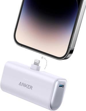 Anker Nano Power Bank with Builtin Lightning Connector Portable Charger 5000mAh MFi Certified 12W Compatible with iPhone 1414 Pro  14 Plus  14 Pro Max iPhone 13 and 12 Series Blue Purple