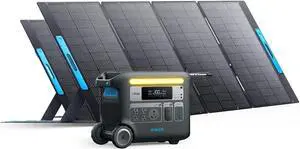 Anker SOLIX F2000 Solar Generator, 2048Wh Portable Power Station with LiFePO4 Batteries and 2× 400W Solar Panel, GaNPrime Technology, 4 AC Outlets Up to 2400W for Home, Power Outages, Camping, and RVs