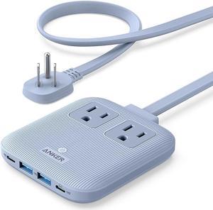 Anker Nano Charging Station, 6-in-1 USB C Power Strip 67W Max with Flat Plug and 5ft Thin Extension Cord, 2 AC, 2 USB A, 2 USB C, Works with iPhone  15/14/13/12, MacBook, for Home & Office blue
