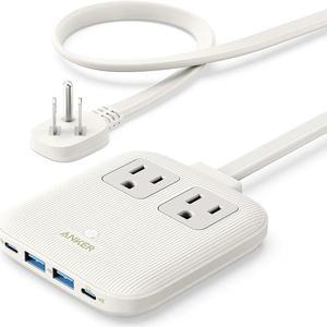 Anker Nano Charging Station, 6-in-1 USB C Power Strip 67W Max with Flat Plug and 5ft Thin Extension Cord, 2 AC, 2 USB A, 2 USB C, Works with iPhone 15/14/13/12, MacBook, for Home & Office White