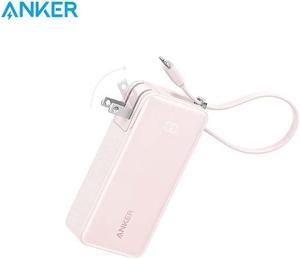 Anker Nano 3-in-1 Power Bank, Built-in Lightning Cable, USB-C Port, Foldable AC Plug for Fast Recharging, 30W Max Output, 10,000mAh Capacity, Compatible with iPhone 14 Series, AirPods, and More Pink