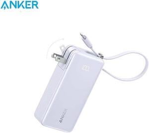 Anker Nano 3-in-1 Power Bank, Built-in Lightning Cable, USB-C Port, Foldable AC Plug for Fast Recharging, 30W Max Output, 10,000mAh Capacity, Compatible with iPhone 14 Series, AirPods, and More Purple