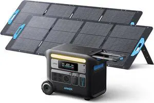 Anker SOLIX F2000 Portable Power Station, PowerHouse 767, 2048Wh GaNPrime Solar Generator with 2×200W Solar Panels, LiFePO4 Batteries, 4 AC Outlets Up to 2400W for Home, Power Outage, Outdoor Camping